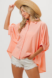 Womens Top  | BiBi Plaid Button Up Dolman Sleeve Shirt | Tops/Blouses & Shirts