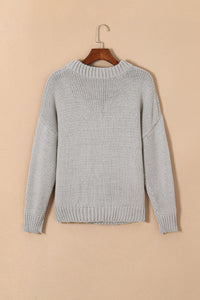 Light Grey Chunky Knit Turtle Neck Drop Shoulder Sweater | Tops/Sweaters & Cardigans