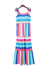 Load image into Gallery viewer, Maxi Dress | Multi-Color Striped Bow Knot Straps Dress
