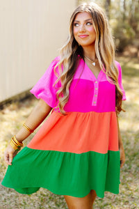 Multicolor Color Block Tiered Puff Sleeve Dress | Dresses/Mini Dresses