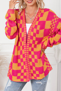 Multicolor Open Front Mixed Checkered Pattern Knit Cardigan | Tops/Sweaters & Cardigans