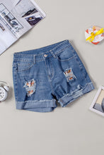 Load image into Gallery viewer, Denim Shorts | Casual Floral Patchwork Rolled Hem
