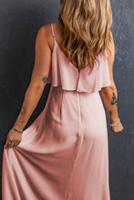 Load image into Gallery viewer, Light Pink Spaghetti Straps V Neck Ruffled Split Long Dress
