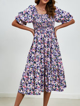 Load image into Gallery viewer, Short Sleeve Dress | Smocked Floral Square Neck
