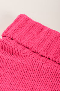 Pink Ribbed Turtleneck Fuzzy Sleeve Knit Sweater | Tops/Sweaters & Cardigans