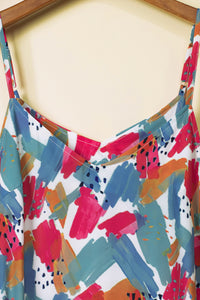 Maxi Dress | Multi-Color Abstract Print Spaghetti Straps