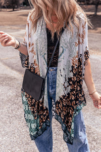 Bohemian Kimono | Green Floral Print Irregular Hem Kimono