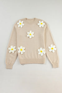 Crochet Flower Sweater | Round Neck Long Sleeve Sweater