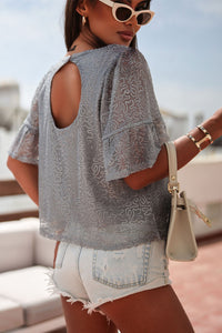 Gray Ruffled Sleeves Sequin Blouse | Tops/Blouses & Shirts