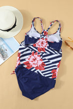 Load image into Gallery viewer, Blue Floral Printed Lined Tankini Swimsuit | Swimwear/Tankinis
