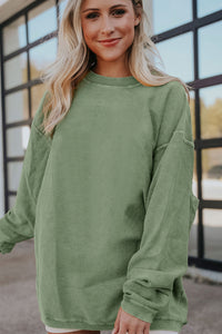 Womens Sweatshirt | Green Ribbed Oversized