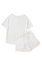 Load image into Gallery viewer, Drawstring Shorts Set | White Casual Textured Tee and Shorts
