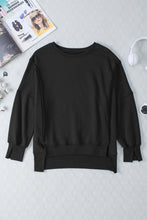 Load image into Gallery viewer, Black Exposed Seam Drop Shoulder Slit High Low Hem Sweatshirt | Tops/Sweatshirts &amp; Hoodies
