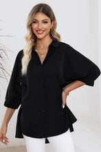 Load image into Gallery viewer, Black 3/4 Puff Sleeve Oversize Shirt | Tops/Blouses &amp; Shirts
