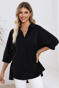 Black 3/4 Puff Sleeve Oversize Shirt | Tops/Blouses & Shirts