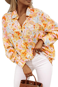 Yellow Floral Print Turn Down Collar Loose Shirt | Tops/Blouses & Shirts