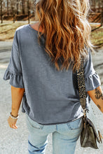 Load image into Gallery viewer, T Shirt | Gray Ruffled Half Sleeve Buttoned Loose
