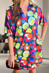 Womens Mini Dress | Printed Johnny Collar Half Sleeve Mini Dress