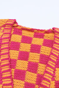 Multicolor Open Front Mixed Checkered Pattern Knit Cardigan | Tops/Sweaters & Cardigans