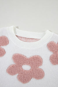 Flower Top | Round Neck Long Sleeve Knit Top