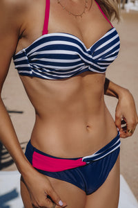 Blue Halter Bandeau Striped Bikini | Swimwear/Bikinis