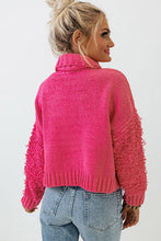 Load image into Gallery viewer, Pink Ribbed Turtleneck Fuzzy Sleeve Knit Sweater | Tops/Sweaters &amp; Cardigans
