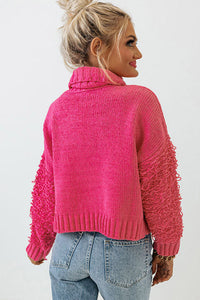 Pink Ribbed Turtleneck Fuzzy Sleeve Knit Sweater | Tops/Sweaters & Cardigans