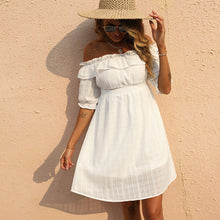 Load image into Gallery viewer, Off-Shoulder White Flounce Sleeve Dress
