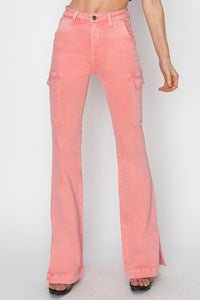 RISEN Pink Jeans | High Rise Side Slit Cargo Jeans