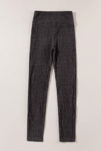 Wide Waistband Leggings | Dark Grey Textured Knit Leggings