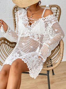 Cutout Tied V-Neck Long Sleeve Cover Up | Swimwear/Beach Cover-ups