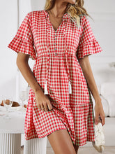 Load image into Gallery viewer, Mini Dress | Plaid Flounce Sleeve Buttoned
