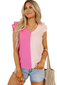 Ruffle Sleeve Top | Textured Color Block Tiered Blouse