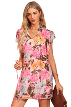 Load image into Gallery viewer, Pink Notched Neck Ruffle Floral Dress | Dresses/Floral Dresses
