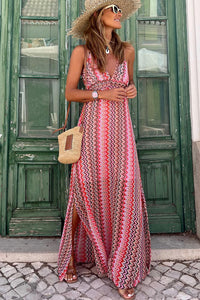 Red Halter Neck Tribal Boho Printed Backless Maxi Dress | Dresses/Maxi Dresses