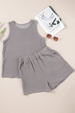 Load image into Gallery viewer, Medium Grey Corded Sleeveless Top and Pocketed Shorts Set | Two Piece Sets/Short Sets
