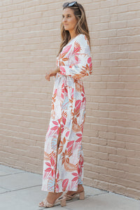 Maxi Dress | Tropical Plant Print Long Sleeve Wrap Dress