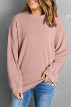 Load image into Gallery viewer, Pullover Sweatshirt | Pink Solid Ribbed Knit Round Neck
