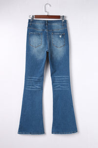 Sky Blue Medium Wash High Rise Flare Jeans | Bottoms/Jeans