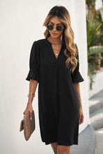 Load image into Gallery viewer, Black Ruffled Sleeve Shift Dress | Dresses/Mini Dresses
