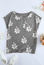 Load image into Gallery viewer, Gray Floral Cap Sleeve T-Shirt with Pocket | Tops/Tops &amp; Tees
