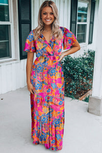 Rose Wrap V Neck Floral Maxi Dress | Dresses/Maxi Dresses