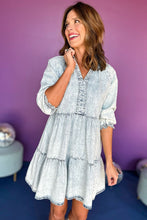 Load image into Gallery viewer, Dusk Blue Acid Wash Retro Half Sleeve Flared Denim Dress | Dresses/Mini Dresses
