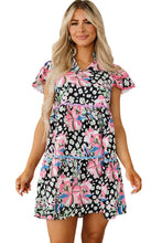 Load image into Gallery viewer, Pink Floral Ricrac Embellished Tiered Mini Dress | Dresses/Floral Dresses
