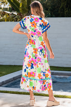 Load image into Gallery viewer, Maxi Dress | Floral Pink Flutter Sleeve Buttoned Floral Dress
