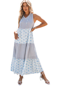 Maxi Dress | Sky Blue Abstract Print Sleeveless Dress