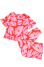 Load image into Gallery viewer, Strawberry Pink Abstract Printed Ruffled Top Wide Leg Pants Set
