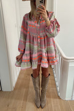 Load image into Gallery viewer, Multicolour Boho Print Puff Sleeve Buttoned Babydoll Dress | Dresses/Mini Dresses
