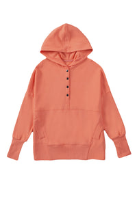 Orange Batwing Sleeve Pocketed Henley Hoodie | Tops/Sweatshirts & Hoodies