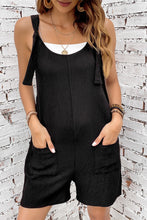 Load image into Gallery viewer, Black Adjustable Straps Pocketed Textured Romper | Bottoms/Jumpsuits &amp; Rompers
